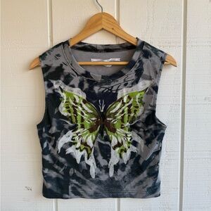 UO Silence + Noise Butterfly Cropped Tank Tie Dye Back Cut Out Tank Size XL